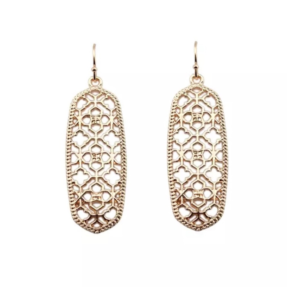 Rose Gold Filigree Scroll Geometric Drop Earrings
